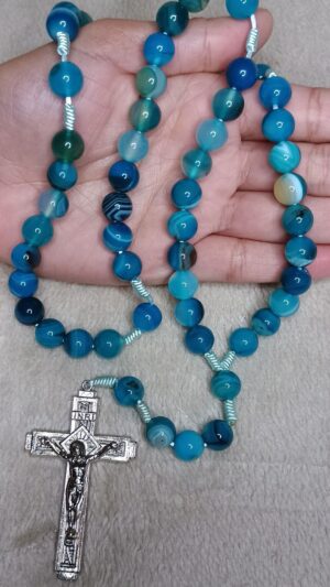 Terço em Pedra Ágata Azul Mesclada 10mm