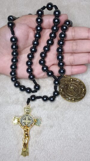 Terço São Bento em Pedra Hematita 10mm