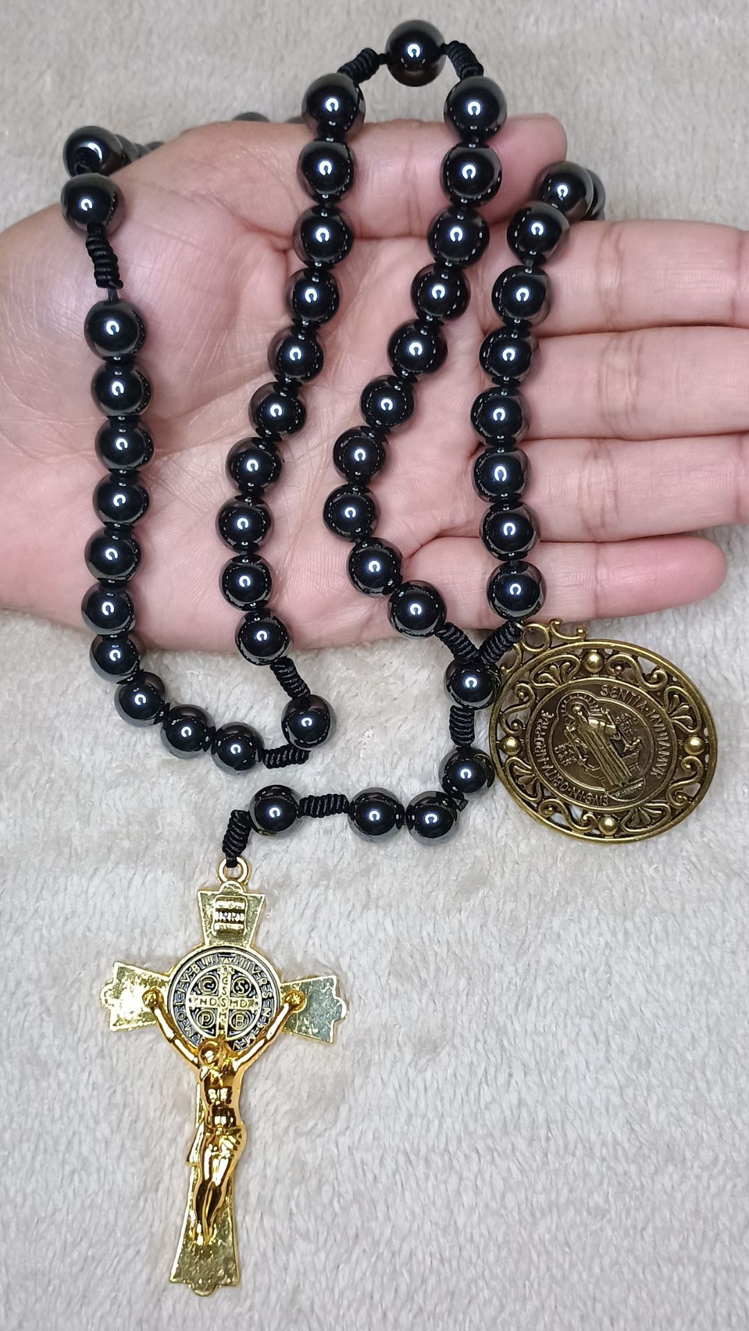 Terço São Bento em Pedra Hematita 10mm