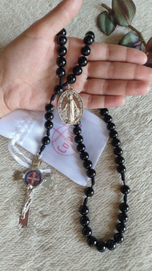 Terço em Pedra Ágata Preta 10mm